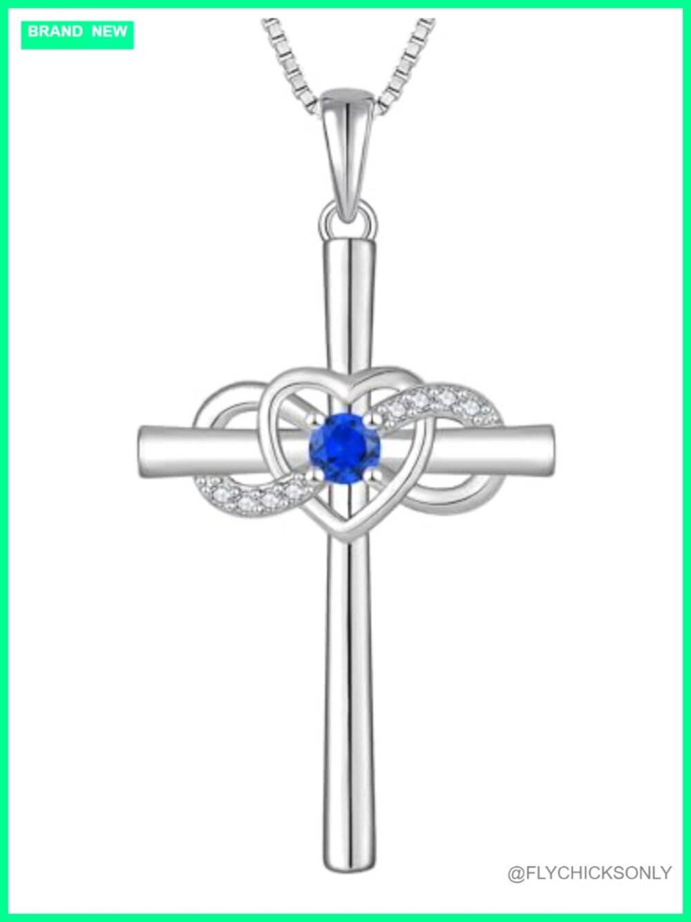 Sterling Silver Cross Necklace Created Sapphire Pendant 18+2"